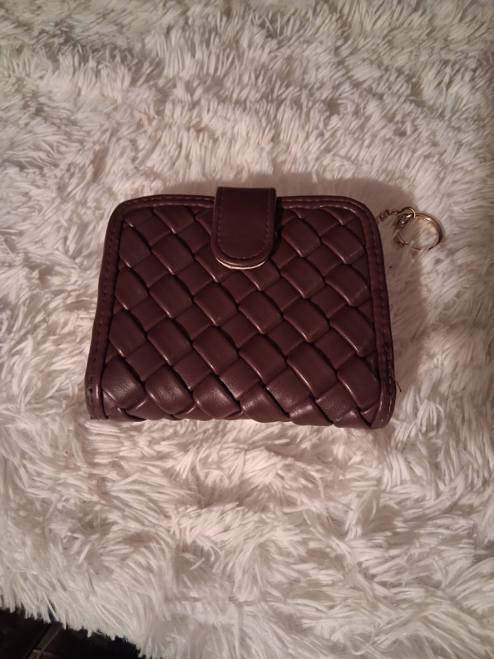 Woven Leather Compact Wallet - WINE Color Callout Lil  Peeling  In Corner